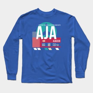 Ajaccio, Corsica (AJA) Airport Code Baggage Tag E Long Sleeve T-Shirt